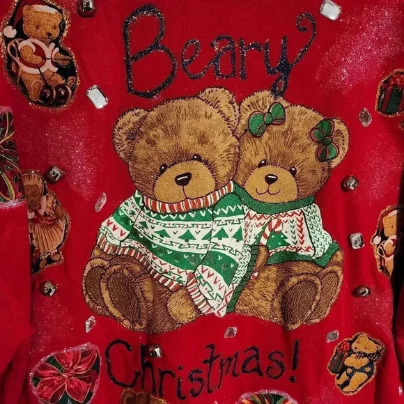 1ofaKind Custom Handmade Ugly Christmas Sweater Glitter Bears Women's Plus 3X - Picture 6 of 10